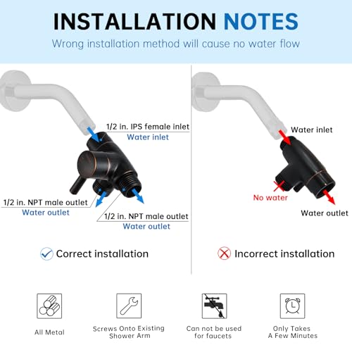 G-Promise Solid Metal 3-Way Shower Diverter Valve (Oil Rubbed Bronze) | Smooth Knob Switch, Spray Separately or Both, Anti-Leak, Easy to Install, Standard Connections, Universal Replacement Part - color: Oil Rubbed Bronze