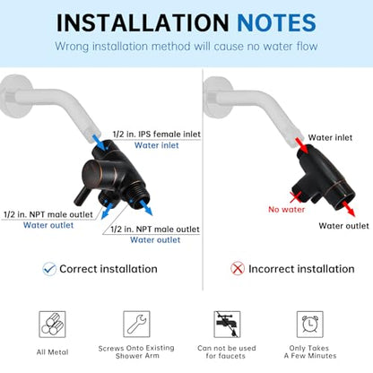 G-Promise Solid Metal 3-Way Shower Diverter Valve (Oil Rubbed Bronze) | Smooth Knob Switch, Spray Separately or Both, Anti-Leak, Easy to Install, Standard Connections, Universal Replacement Part - color: Oil Rubbed Bronze