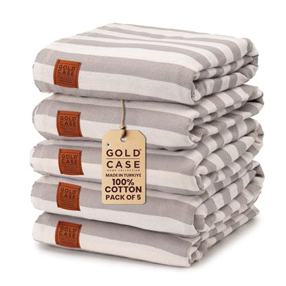 Gold CASE Turkish Beach Towel Set of 5 – 100% Cotton Beach Towels Oversized 70x38'' – MYRA Quick Dry Swim Towel – Lightweight Turkish Towels Set in Grey - color: Grey, size: Beach-Bath Towel Set of 5
