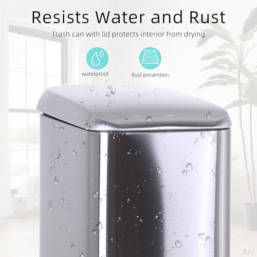 Small Bathroom Trash Can with Lid, 5 Liter/1.3 Gallon Stainless Steel Small Garbage Can with Removable Inner Bucket & Soft-Close Foot Pedal, Slim Trash Can for Bathroom, Bedroom, Office (Silver) - color: Silver, size: 1 Pack