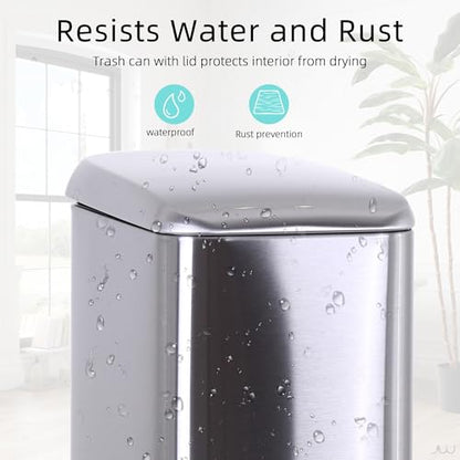 Small Bathroom Trash Can with Lid, 5 Liter/1.3 Gallon Stainless Steel Small Garbage Can with Removable Inner Bucket & Soft-Close Foot Pedal, Slim Trash Can for Bathroom, Bedroom, Office (Silver 2 PCS) - color: Silver, size: 2 Pack