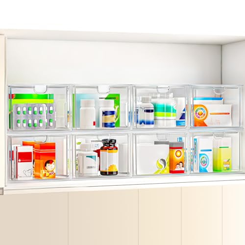 6-Pack Stackable Acrylic Storage Drawers, Small | Smooth-glide drawers, stackable, clear body, dustproof, wipe clean, 6 small, for art tools, makeup, under sink, pantry - style: 6 Small