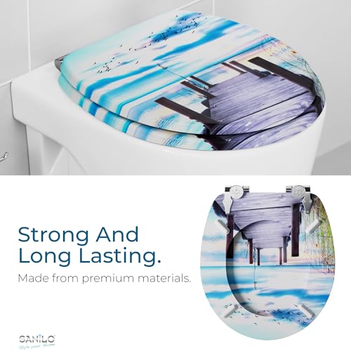SANILO Wooden Toilet Seat with Soft Close [ROUND] - Decorative, Quiet & Slow Close Molded Wood Seat - With Strong Bumpers & Hinges - Adjustable Fit – Sunset - color: Sunset