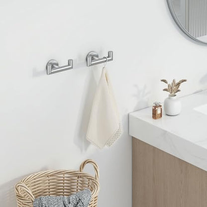 Angle Simple Towel Hooks for Bathrooms, 2 Pack Robe Holder, Brushed Nickel | Hand Towel Coat Holder, Solid SUS304 Stainless Steel, Versatile Double Hook, Modern Design, Wall Mount - color: Brushed Nickel, size: 2 Pack