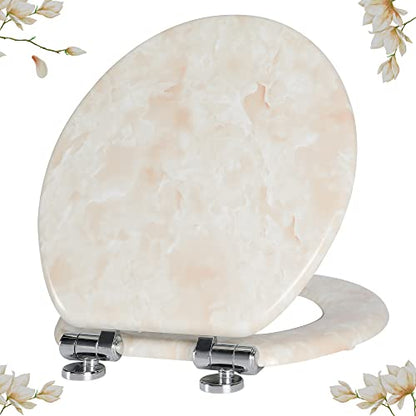 Angel Shield Marble Toilet Seat Durable Molded Wood with Quiet Close, Easy Clean, Quick-Release Hinges (Round, Beige Marble) - color: Beige-Round, size: Round-16.5“