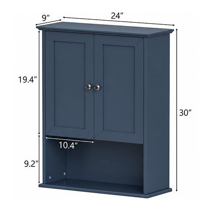 Medicine Cabinet, Over The Toilet Storage Cabinet, 24x30 Inch Wall Mount Bathroom Storage Cabinet with 2 Doors & Adjustable Shelf, Wooden Bathroom Wall Cabinet, Navy Blue - color: Blue