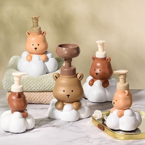 Pump Bottle, Cartoon Bear Shaped Foam Soap Dispenser Foam Dispenser for Bathroom Refillable Hand Sanitizer and Shampoo Pump Bottle, Bear paw bottle brow