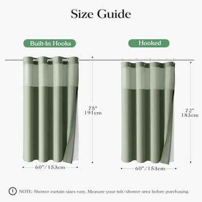 Sage Green Hook Free Waffle Shower Curtain & Snap-in Liner,60x75 | Less Time to install, 3 in 1 Fabric Shower Curtain and Liner Set with Magnets, Stall, Shower Curtains for Bathroom - color: A Sage Green, size: 60"W x 75"L (Pack of 1)
