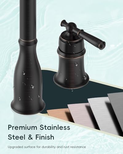 DAYONE 3 Holes Kitchen Sink Faucets with Soap Dispenser and Separate Handle, 2 Holes Pull Down Oil Rubbed Bronze Sink Faucet for Kitchen, Single Handle High Arc, DAY-279ORB - color: Oil Rubbed Bronze, style: 3 Holes