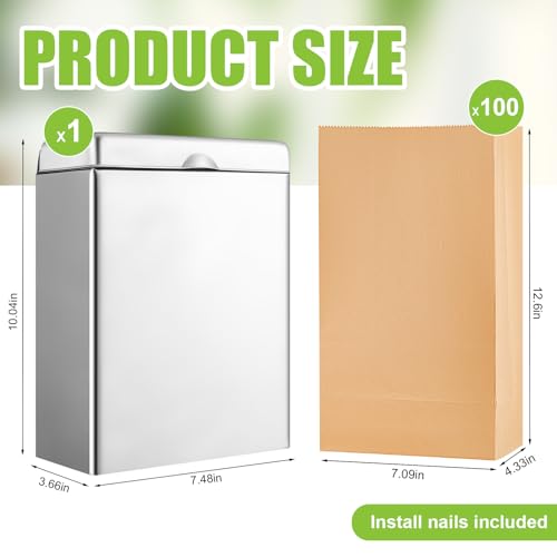 Tioncy 1 Pcs Sanitary Napkin Receptacle with 100 Feminine Hygiene Liner Bag Wall Mounted Tampon Holder for Bathroom Sanitary Napkin Disposal Bags Tampon Disposal Bin for Home Public Restrooms