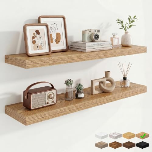 9.25in Depth 40in Floating Shelves, 40x9.25x1.4, Light Brown, Set of 2 | Wall Mounted Engineered Wood Shelves, Invisible Brackets for Living Room, Bedroom, Bathroom, Kitchen Decor and Storage - color: Cedar Wood, size: 40x9.25x1.5in, 2 Packs