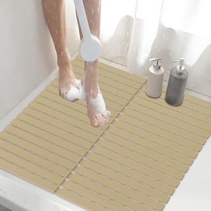 Shower Mat Non-Slip Bath Mat for Tub and Shower Stall,236 Suction Cups with Drain Holes, Quick Dry Machine Washable, Extra Grip for Stand Up Showers, Bathroom Essentials 24x24 Inch (Brown) - color: Brown