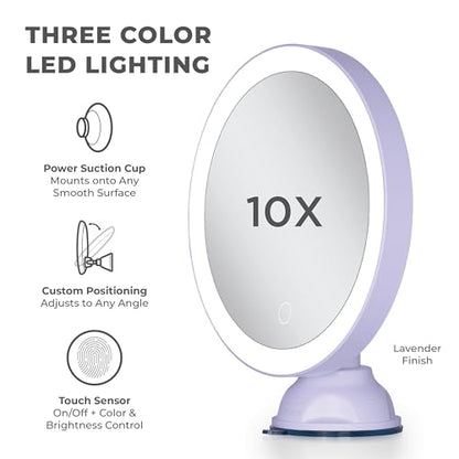 Zadro Wall-Mounted Suction Cup Mirror With 10X Magnification And LED Lighting - color: Lavender