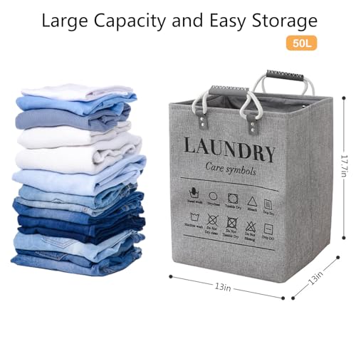 Small Laundry Basket, 50L Foldable Laundry Hamper Organizer with Handles, Fashion Portable Laundry Basket in Bedroom, Laundry Room, Closet, Bathroom, College Dorm (Beige) - color: Beige