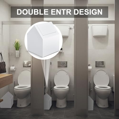 Double Entry Sanitary Napkin Receptacle Swing Top Floor Receptacle Tampon Disposal Bin with 100 Black Disposal Liner Bags, Feminine Waste Tampon Holder Bathroom Hygiene Container, White, Metal