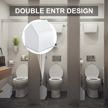 Double Entry Sanitary Napkin Receptacle Swing Top Floor Receptacle Tampon Disposal Bin with 100 Black Disposal Liner Bags, Feminine Waste Tampon Holder Bathroom Hygiene Container, White, Metal