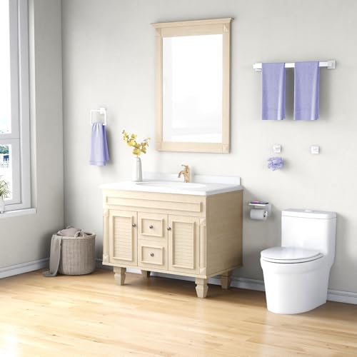 5-Pieces Bathroom Hardware Accessories Set, 24 Inch Stainless Steel Towel Racks for Bathroom, Towel Bar Set Towel Ring Coat Hook and Toilet Paper Holder with Shelf Wall Mounted, White - color: White