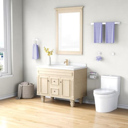 5-Pieces Bathroom Hardware Accessories Set, 24 Inch Stainless Steel Towel Racks for Bathroom, Towel Bar Set Towel Ring Coat Hook and Toilet Paper Holder with Shelf Wall Mounted, White - color: White