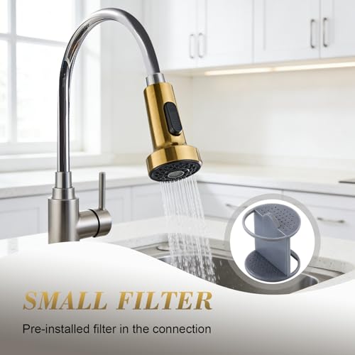 Kitchen Faucet Head Replacement, Pull Down Spray Head with 2 Spray Modes, High Pressure Faucet Sprayer, Universal Sink Spray Head Replacement (Brushed Gold) - color: Pull-Down Spray Head - Gold