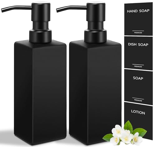 GMISUN Black Soap Dispenser, Hand Soap Dispenser Bathroom, 12oz Glass Soap Dispenser with Stainless Steel Pump, Liquid Dish Soap Dispenser for Kitchen, Modern Bathroom/Kitchen Soap Dispenser Set - color: Black Bottle + Black Pump