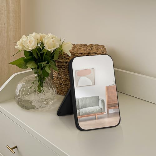 8-Inch Table Desk Vanity Makeup Mirror, Simple Portable Travel Mirror with Stand, Standing and Wall Hanging Dual-use, Black - color: Black