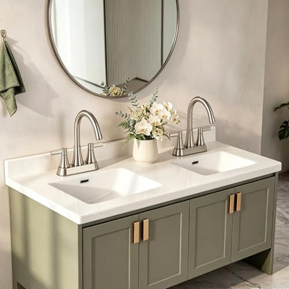 Brushed Nickel Bathroom Faucet 3 Hole, VAPSINT 4 Inch Centerset Bathroom Faucet, 2 Handle Stainless Steel Vanity Faucet for Vanity Lavatory RV with Pop-up Drain and 2 Supply Hoses - color: Brushed Nickel