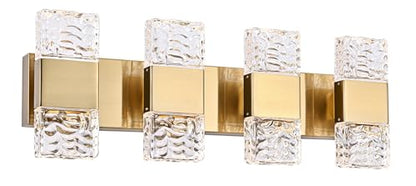 MELUCEE 4 Lights Bathroom Vanity Light Fixtures 3000K Warm Lighting | 23.6 in Modern LED Vanity Lighting Fixture Brass Crystal Vanity Light Bar 32W LED Wall Mounted Lamp Above Mirror Sink - color: Brass, size: 4 Lights