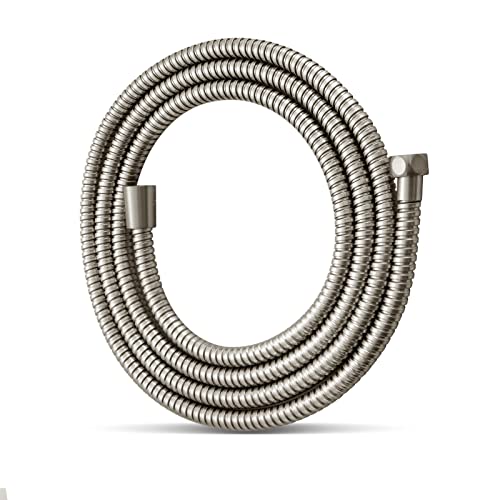 OFFO Shower Hose, Brushed Nickel 100 in Kink Free Stainless Steel Shower Hose Attachment Electroplating Handheld Shower Head Hose Flex Hoses Extension with Brass Insert & Nut for Pet Bathing Cleaning - color: Brushed Nickel, size: 100 in