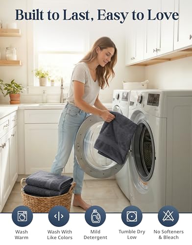 LANE LINEN 100% Cotton Bath Towels Set - 24 PCs - Durable, Quick Dry, Super Soft & Highly Absorbent - 4 Bath, 4 Fingertip, 6 Hand Towels, 8 Washcloths, 2 Bath Sheets - Perfect Family Set - Cool Grey | Towels And Washcloths Sets - Oversized & Roomy, Lightw