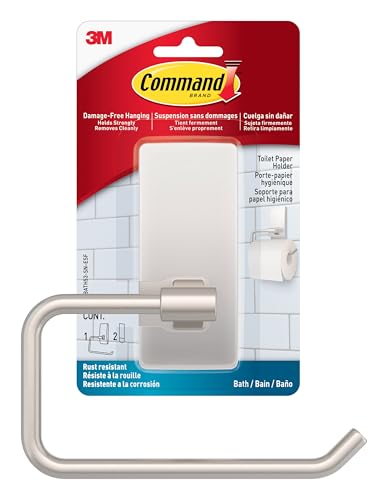 Command Toilet Paper Holder Satin Nickel with Water Resistant Command Strips, Rust Resistant Bathroom Organizer - color: Satin Nickel