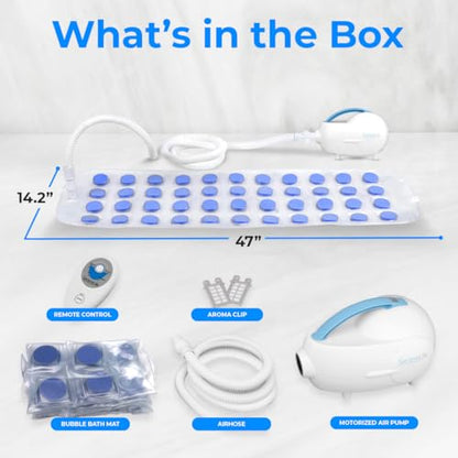SereneLife Portable Spa Bubble Bath Massager - Thermal Spa Waterproof Non-Slip Mat with Suction Cup Bottom, Motorized Air Pump & Adjustable Bubble Settings - Remote Control Included - AZPHSPAMT24HT