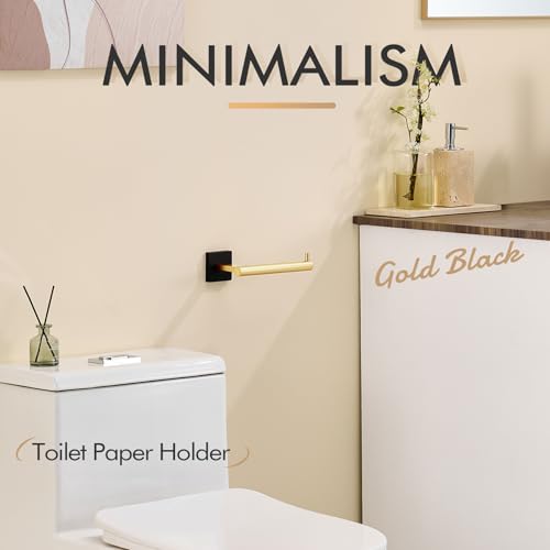 KOKOSIRI Toilet Paper Holder Black with Gold Toilet Roll Holder Hold Mega Rolls Kitchen Bathroom Tissue Paper Dispenser Stainless Steel, B2005GDK - color: Black Gold, size: Horizontal