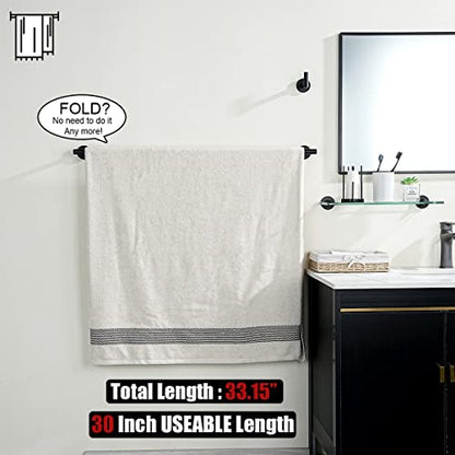 JQK Black Bath Towel Bar, 33 Inch 304 Stainless Steel Thicken 0.8mm Towel Rack Bathroom, Towel Holder Matte Black Wall Mount, Useable Length 30 Inch, TB110L30-PB - color: Black, size: 33 Inch