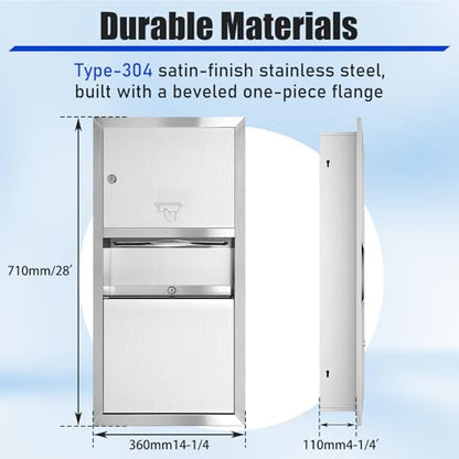 Recessed Paper Towel Dispenser, 28 x 14 x 4.13 Inch | with Waste Can, Classic Stainless Steel, Receptacle Wall-mounted, for Bathroom Commercial Restrooms - style: Recessed