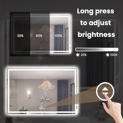 Snowdool 48 x 40 in LED Bathroom Mirror, Front and Backlit, Anti-Fog | Front and Backlit, 3 Color Temperatures, Anti-Fog, Tempered Glass - size: 40"L x 48"W