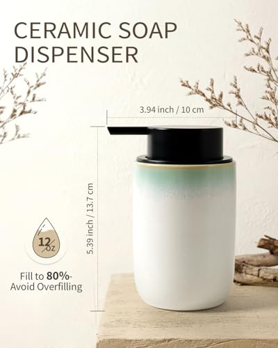 BosilunLife Hand Soap Dispenser for Kitchen, Bathroom Countertop | Foam Soap Dispenser Bathroom Ceramic Dish Liquid Soap Dispenser (White with Blue-Green Rim Liquid Pump) - color: White With Blue-green Rim