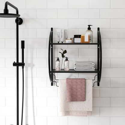 Tangkula 2-Tier Chrome Bathroom Shelf, Modern Wall-Mounted, 18" W x 10" D x 22" H, Towel Rails & Tiered Shelves, Rustproof, Heavy Duty (Black) - color: Black