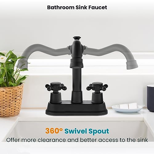 gotonovo 4 Inch Centerset Bathroom Faucet 2 Cross Handles Deck Mount 2 Hole Lavatory Vanity Utility Mixer Tap with Water Supply Hoses and Pop Up Drain RV Farmhouse, Matte Black - color: Matte Black