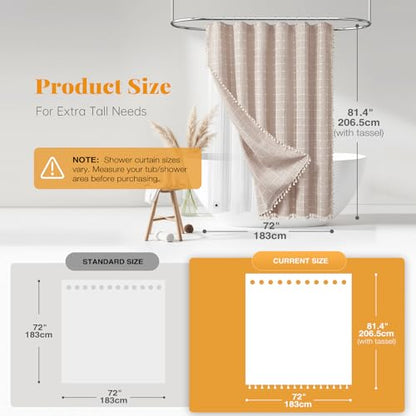 3-in-1 72x80 Boho Farmhouse Linen Shower Curtain with Liner, Taupe | Long Size, 330GSM Linen Blend, Waterproof Clear PEVA Liner, Heavy Duty Cloth, 12 Hooks, Rustic Bohemian, Machine Washable - color: Taupe With Liner, size: 72"W x 80"L (Pack of 1)