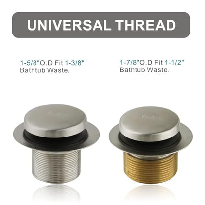 WELSAN Brushed Nickel Tub Drain,Single Hole Overflow,Bathtub Drain Trim Set | Tip-Toe, 1-Hole Faceplate, Coarse thread replacement trim kit assembly with adapter, fits 1-3/8 inch or 1-1/2 inch tub drain - color: Brushed, style: 1 Hole