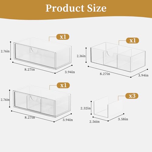 Medicine Cabinet Organizer with Removable Dividers, 3-Tier Stackable Drawer Storage for Bathroom, RV, Vanity, Countertop & Desk - size: 3 Tier Clear