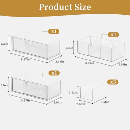 Medicine Cabinet Organizer with Removable Dividers, 3-Tier Stackable Drawer Storage for Bathroom, RV, Vanity, Countertop & Desk - size: 3 Tier Clear