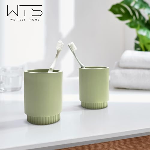 Resin Bathroom Accessories Set, 4 Pcs Modern Bathroom Accessory Set with Liquid Plastic Pump Lotion Soap Dispenser,2 Toothbrush Cup, Soap Dish Countertop Vanity Organizer(Sage Green) - color: Sage Green