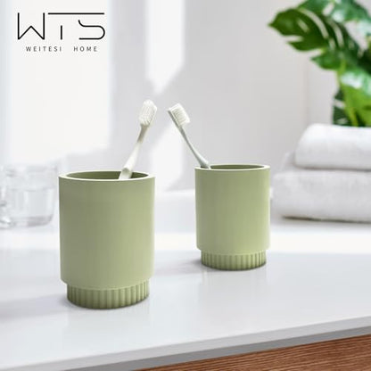 Resin Bathroom Accessories Set, 4 Pcs Modern Bathroom Accessory Set with Liquid Plastic Pump Lotion Soap Dispenser,2 Toothbrush Cup, Soap Dish Countertop Vanity Organizer(Sage Green) - color: Sage Green