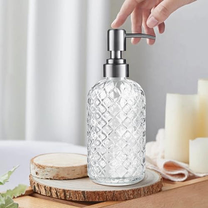 Kaishun 14 OZ Refillable Glass Soap Dispenser for Hand Soap & Lotion, Clear - color: Clear