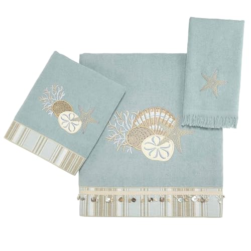 Avanti Linens - Hand Towel, Soft & Absorbent Cotton Towel (By the Sea Collection, Mineral) - color: Mineral, size: Hand Towel