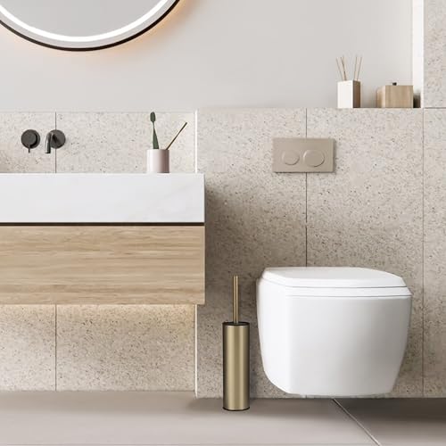 BGL Brushed Gold Toilet Brush and Holder,Stainless Steel Toilet Brushes for Bathroom with Holder - color: Brushed Gold
