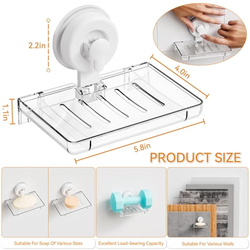 SUOXING 2 Pcs Soap Dish Holder for Shower Suction Cup Wall Mounted Self Draining NO-Drilling Removable Sponge & Bar Soap Holder,Shower Soap Rack & Shelf for Bathroom Bathtub Kitchen Sink,Plastic,Clear - color: Clear