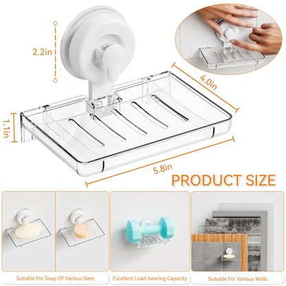 SUOXING 2 Pcs Soap Dish Holder for Shower Suction Cup Wall Mounted Self Draining NO-Drilling Removable Sponge & Bar Soap Holder,Shower Soap Rack & Shelf for Bathroom Bathtub Kitchen Sink,Plastic,Clear - color: Clear