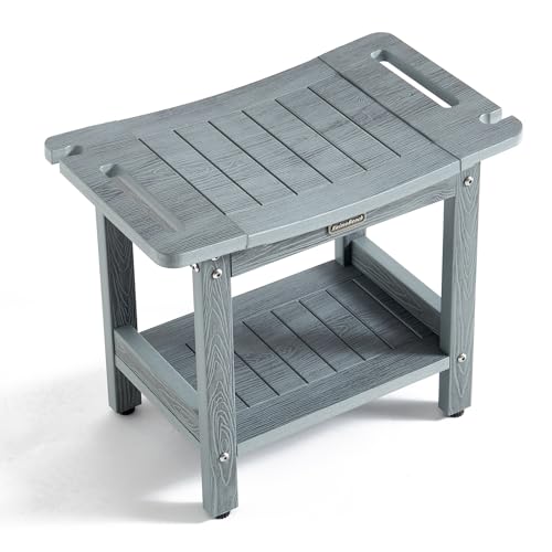 HDPS Shower Bench for Inside Shower, Gray Waterproof Shower Stool for Shaving Legs, Poly Lumber Shower Chair Seat with Handles & Shower Head Holder, Bathroom Shower Foot Rest Stool with Storage Shelf - color: Gray Shower Bench